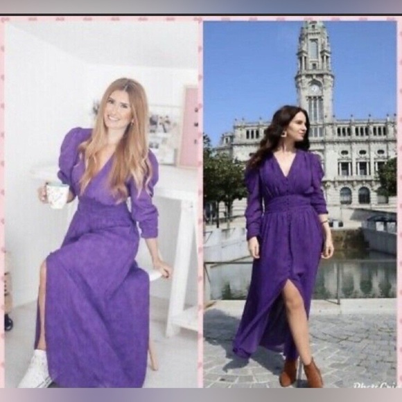New NWT Zara Jacquard Purple Dress large - Picture 1 of 7